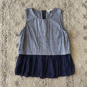 BCBG Layered Chambray Ruffle Hem Tank Top M